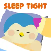 an illustration of a penguin sleeping on a pillow with the words sleep tight above it