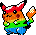 a pixel art of a pikachu in a rainbow outfit on a white background .