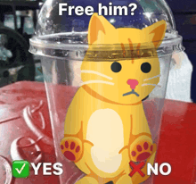 a cup with a cat on it and the words free him