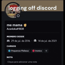 a screen that says logging off discord with a picture of a skull