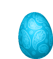 a blue egg with a paisley design on it