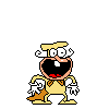 a pixel art of a cartoon character with a big mouth and a bow tie .