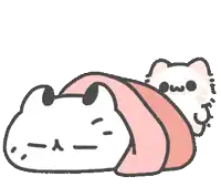 a cartoon cat is laying down with a pink blanket around it .