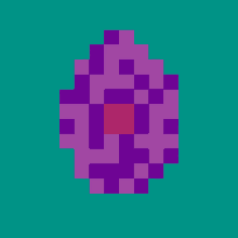 it looks like a pixel art of a purple egg with a red center .