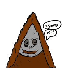 a cartoon drawing of a mountain with a speech bubble that says " snipf " and " wot "