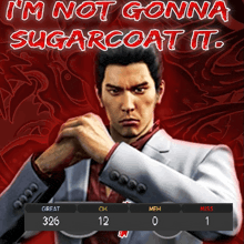 a man in a suit with the words i 'm not gonna sugarcoat it written above him