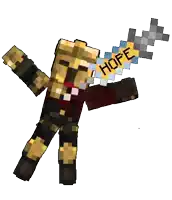 a minecraft character holding a sword that says hope