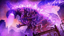 a painting of a monster with purple lightning coming from it