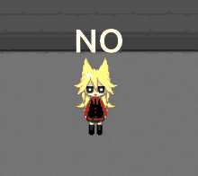 a pixel art drawing of a girl with the word no above her head