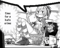 a black and white drawing of a girl sitting on a couch holding a glass of wine and a bowl of popcorn .