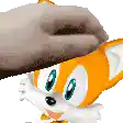 a person is petting a cartoon fox with a hat on .