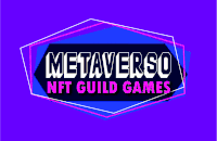 a logo for metaverso nft guild games with a purple background