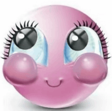 a pink smiley face with big eyes and a smile .