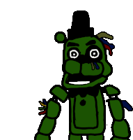 a drawing of a green freddy from five nights at freddy 's holding a microphone .