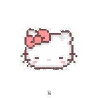 a pixel art drawing of a hello kitty with a pink bow .