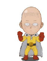 a cartoon of a bald man in a superhero outfit