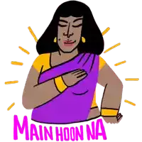 a cartoon of a woman in a purple sari with the words main hoon na