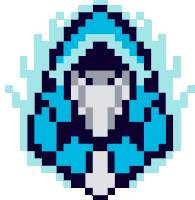 a pixel art drawing of a ghost with a blue hood