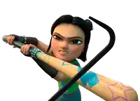 a cartoon girl is holding a bat with a star on the back