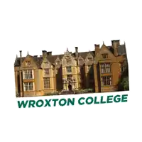a picture of a large building with the words wroxton college underneath it