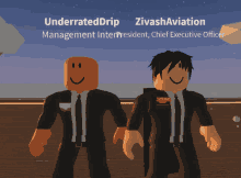 two roblox characters standing next to each other with the name underrateddrip on the top