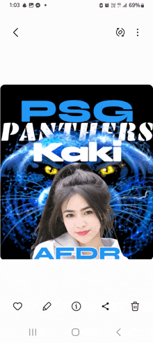 a picture of a girl with the words psg panthers kaki