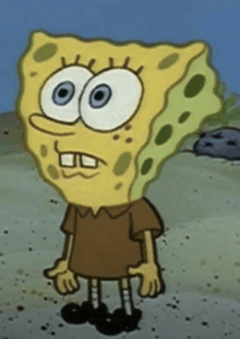 a cartoon of spongebob wearing a brown shirt and black pants