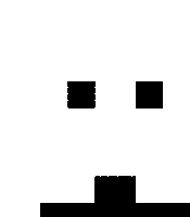 a black and white pixel art drawing of a face with two squares on it .