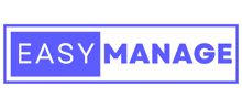 a blue and white easy manage logo