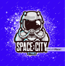 a logo for space city stars with an astronaut wearing a gas mask