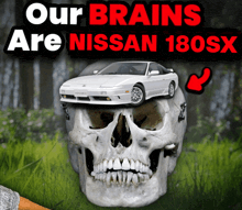 a skull with a nissan 180sx inside of it