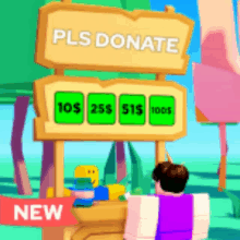 a man is standing in front of a sign that says pls donate .