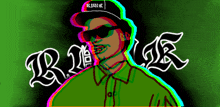 a drawing of a man wearing sunglasses and a hat that says r.i.p.k.k.