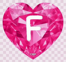 a pink heart with the letter f written inside of it