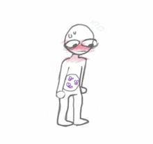 a drawing of a person with a purple stomach and a red face .