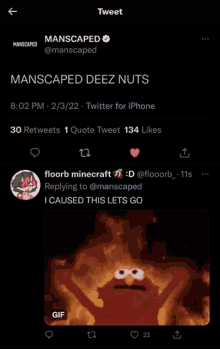 a screenshot of a manscaped tweet with a picture of sesame street on fire .