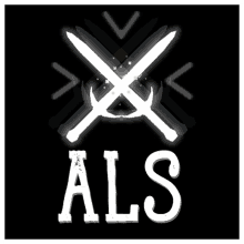 a black background with the word als and two crossed swords