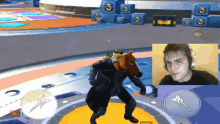 a man in a horse head costume is playing a video game