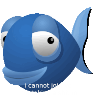 a blue fish with big eyes and a caption that says i cannot join