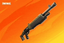 a shotgun is sitting on top of a orange and yellow background .