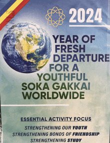 a poster for a year of fresh departure for a youthful soka gakkai worldwide