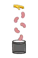a cartoon of beans falling into a container