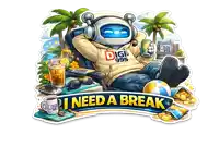 a sticker that says i need a break with a robot wearing headphones