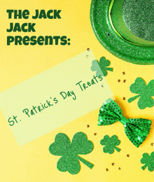 a yellow sign that says st. patrick 's day treats on it