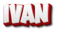 the name ivan is written in white and red