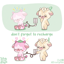 a cartoon of two cows with the words " don 't forget to recharge " at the top