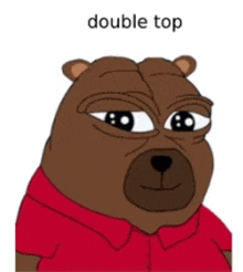 a cartoon bear wearing a red shirt with the words double top written on the bottom