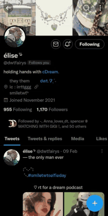 a screenshot of a person 's twitter page shows their following