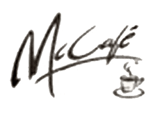 a black and white drawing of a cup of coffee and the word mccafe