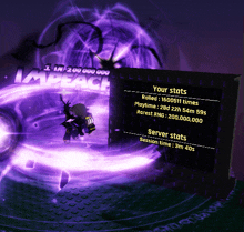 a purple screen displays the stats of a game